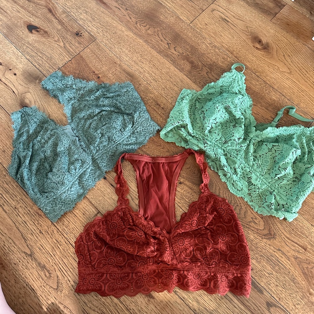 Lace Bralette Set - Green and Red